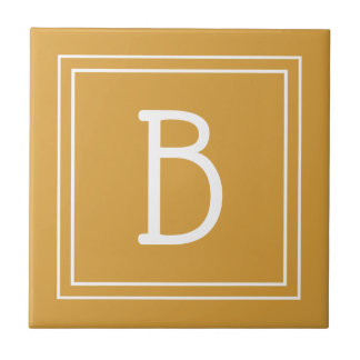 Carreau Chic Monogramme Jaune Doré & Blanc Initiale