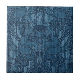 Carreau Chic motif botanique Art nouveau Iris bleu