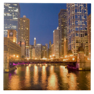Carreau Chicago, Illinois, Skyline et rivière Chicago à