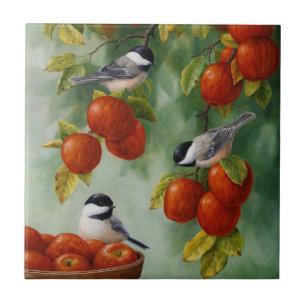 Carreau Chickadee Birds Apple Harvest
