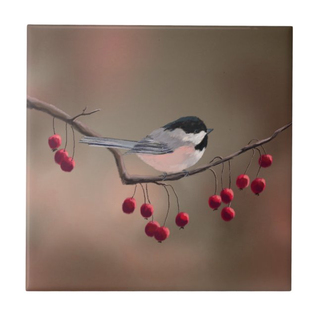 Carreau CHICKADEE et BAIES ROUGES 2 par SHARON SHARPE (Devant)