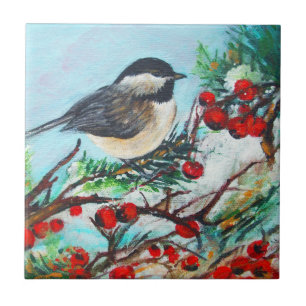 Carreau Chickadee-Sweet Winter Black Capped Oiseau de Chic