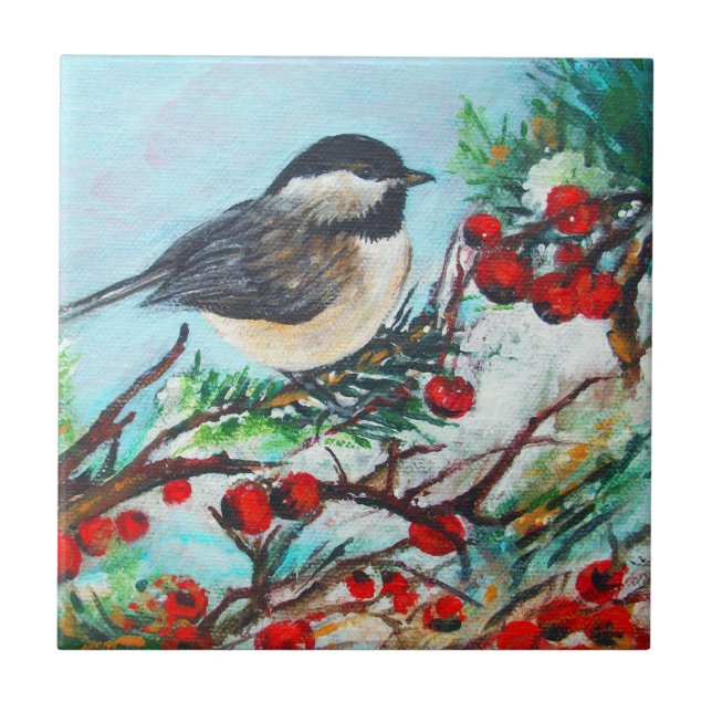 Carreau Chickadee-Sweet Winter Black Capped Oiseau de Chic (Devant)