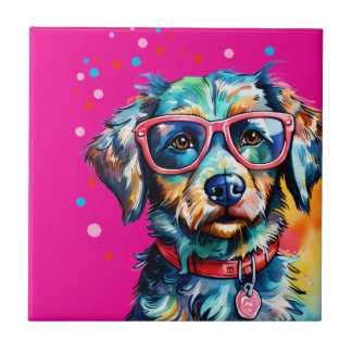 Carreau Chien avec des lunettes