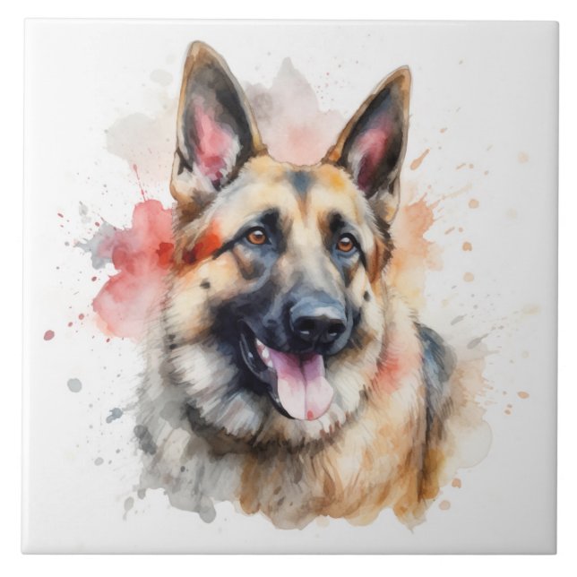 Carreau Chien berger allemand, Aquarelle (Devant)