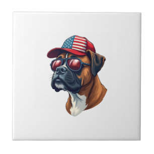Carreau Chien Boxer portant du blanc rouge bleu