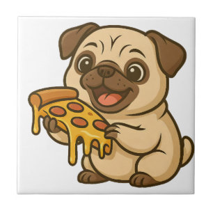 Carreau Chien carlin mignon dessin animé amateur de pizza