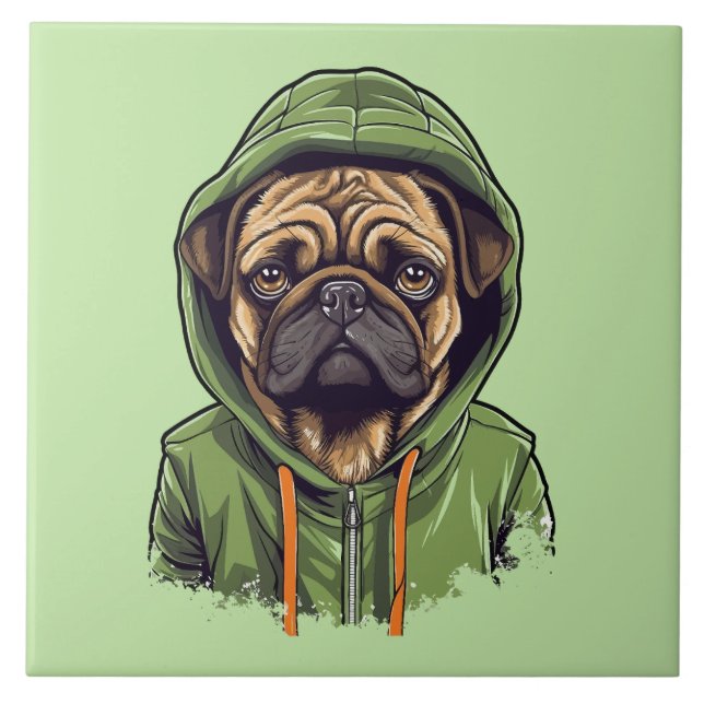 Carreau Chien carlin portant Sweat - shirt à capuche vert (Devant)