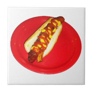 Carreau Chien chaud avec Ketchup et moutarde