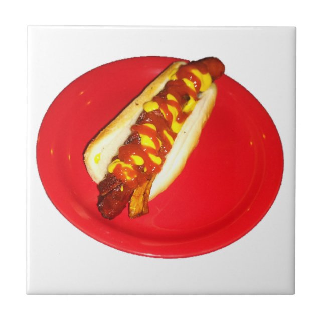 Carreau Chien chaud avec Ketchup et moutarde (Devant)