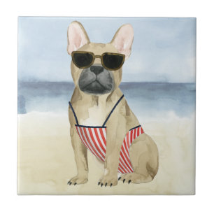 Carreau Chien chaud   Chiot En Lunettes De Soleil À La Pla