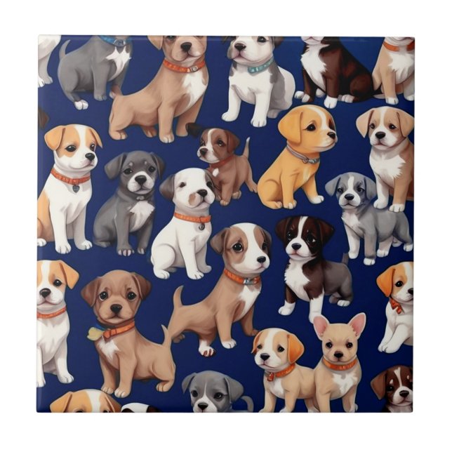 Carreau Chien Chien Chien bleu de la marine Design Motif (Devant)