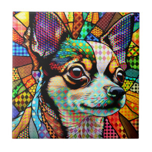Carreau Chien Chihuahua Chig 171 en verre multicolore