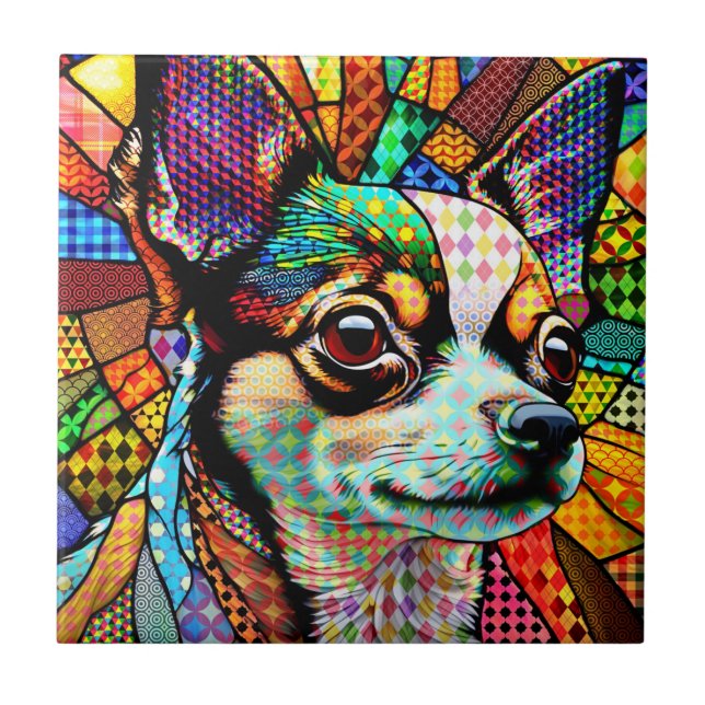 Carreau Chien Chihuahua Chig 171 en verre multicolore (Devant)
