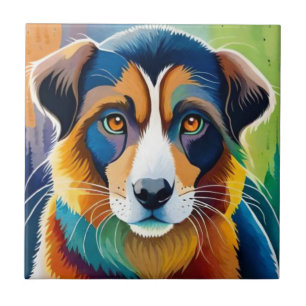 Carreau Chien coloré visage proche