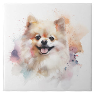 Carreau Chien d'aquarelle de Poméranie