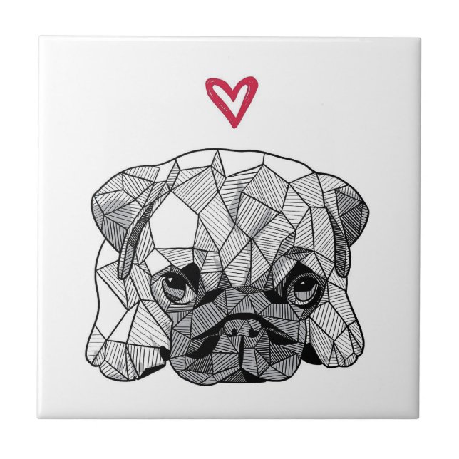 Carreau Chien de chiot de carlin géométrique, Carrelage en (Devant)