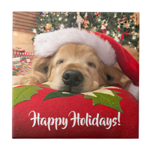 Carreau Chien de golden retriever de Noël endormi sous
