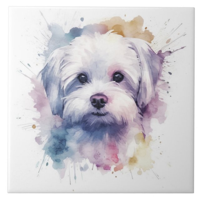 Carreau Chien de Maltese Terrier Watercolor (Devant)