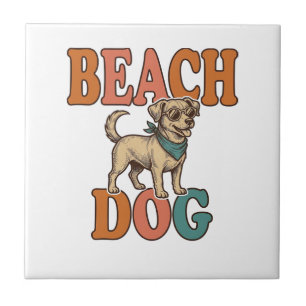 Carreau Chien de plage gravure vintage conception graphiqu