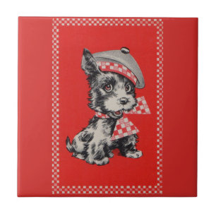 Carreau chien de Scottie des années 1950 en rouge