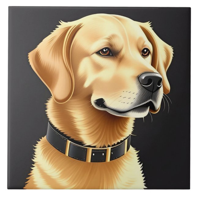 Carreau Chien d'or retriever portant un collier en cuir (Devant)
