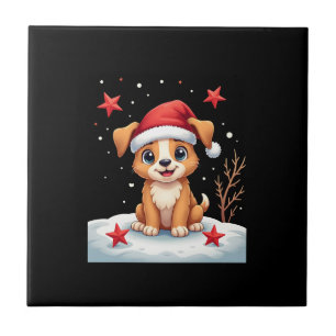 Carreau Chien Drôle avec Étoiles de Noël pour la Saison Fe
