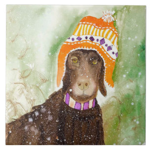 Carreau Chien en céramique d'hiver Carrelage (6" carré)