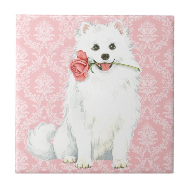 Carreau Chien esquimau américain de rose de Valentine (Devant)
