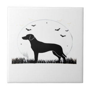 Carreau Chien Harrier � Silhouette de la Lune d'Halloween