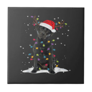 Carreau Chien Labrador noir Xmas Noël Lumière de l'arbre d