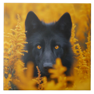 Carreau Chien noir aux yeux d'or étonnants