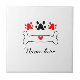 Carreau Chien patte coeur rouge animal ajouter nom animal
