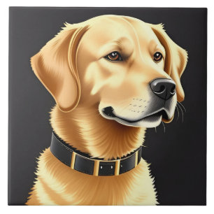 Carreau Chien Retriever doré portant un collier en cuir