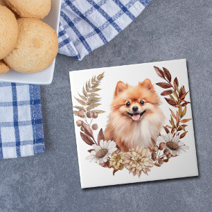 Carreau Chien rouge Poméranie Automne Wreath