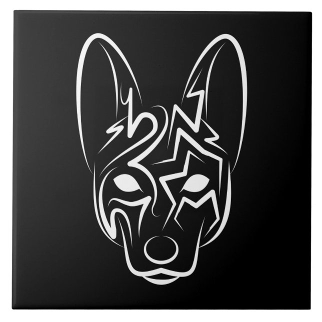 Carreau Chien tribal noir et blanc (Devant)