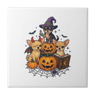 Carreau Chiens Chihuahua Halloween Citrouilles Chapeau de
