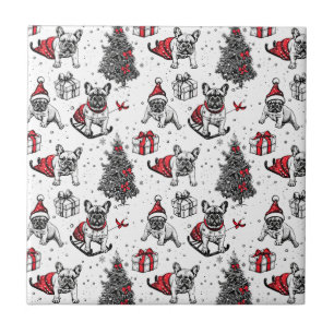 Carreau Chiens de Noël dans le dessin de style livre d'art
