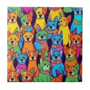 Carreau Chiens jolies et colorés Chiens heureux