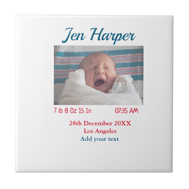 Carreau Chiffres de naissance bébé ajouter nom lieu date d (Devant)