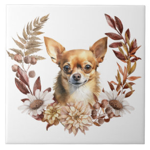 Carreau Chihuahua Chien couronne d'automne