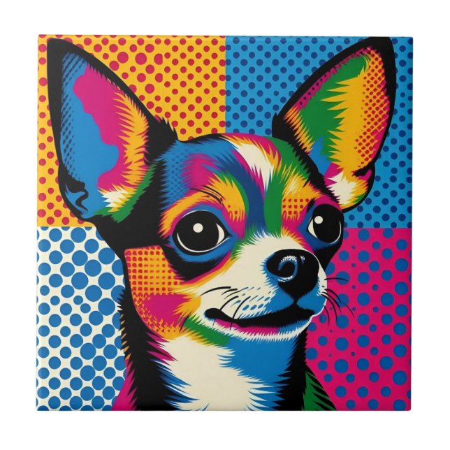 Carreau Chihuahua, Colorful Pop Art Style, (Devant)