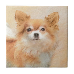 Carreau Chihuahua Peinture de Chien à long Haired Art orig