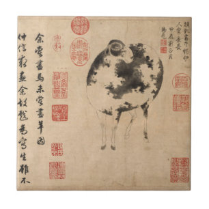 Carreau Chine Peinture Ram Chèvre lunaire Année Zodiac T
