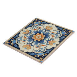 Carreau Chine traditionnelle Fleur d'encre orange Art 2