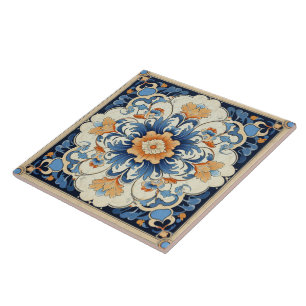 Carreau Chine traditionnelle Fleur d'encre orange Art 2