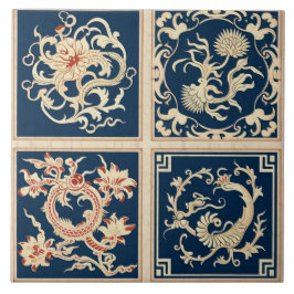 Carreau Chine traditionnelle Fleur d'encre orange Art 4