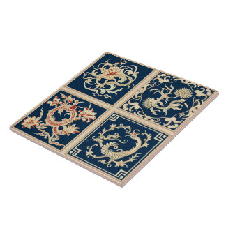 Carreau Chine traditionnelle Fleur d'encre orange Art 4