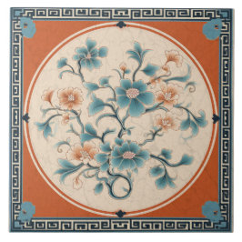 Carreau Chine traditionnelle Fleur d'encre orange Art 5