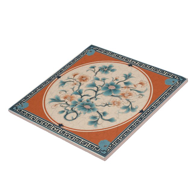 Carreau Chine traditionnelle Fleur d'encre orange Art 5 (Côté)